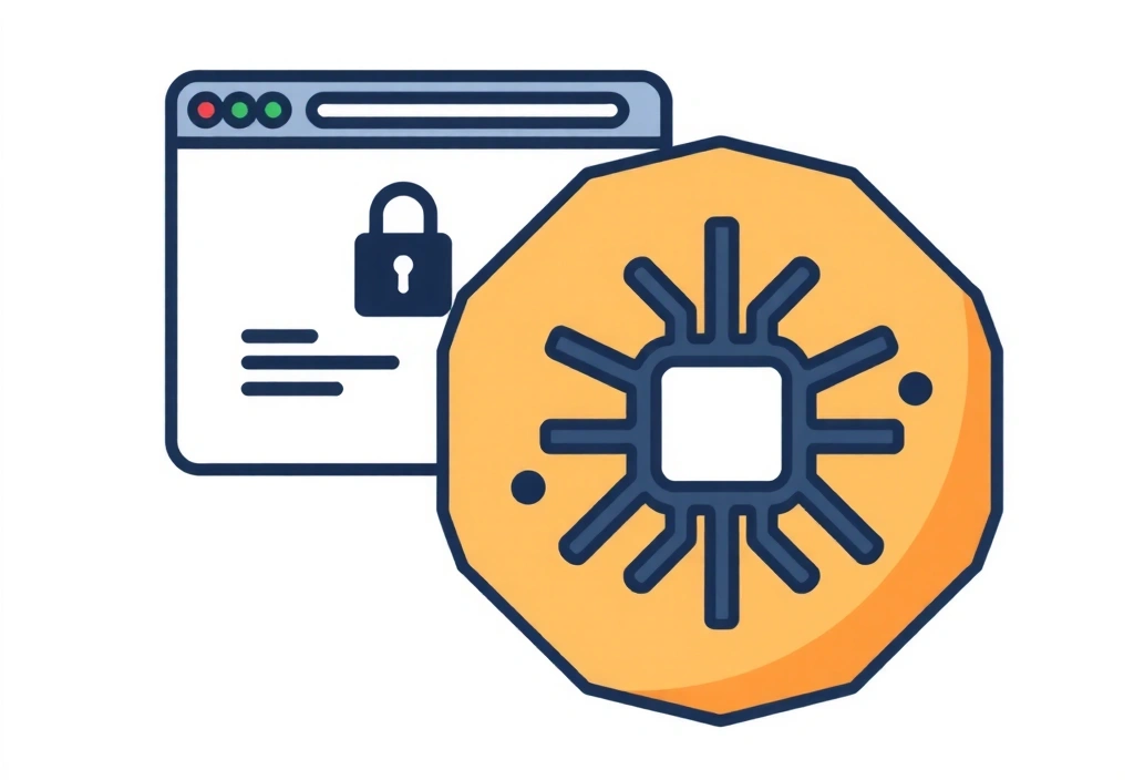 Ilustrace sušenky a počítače, reprezentující cookies a webové stránky.