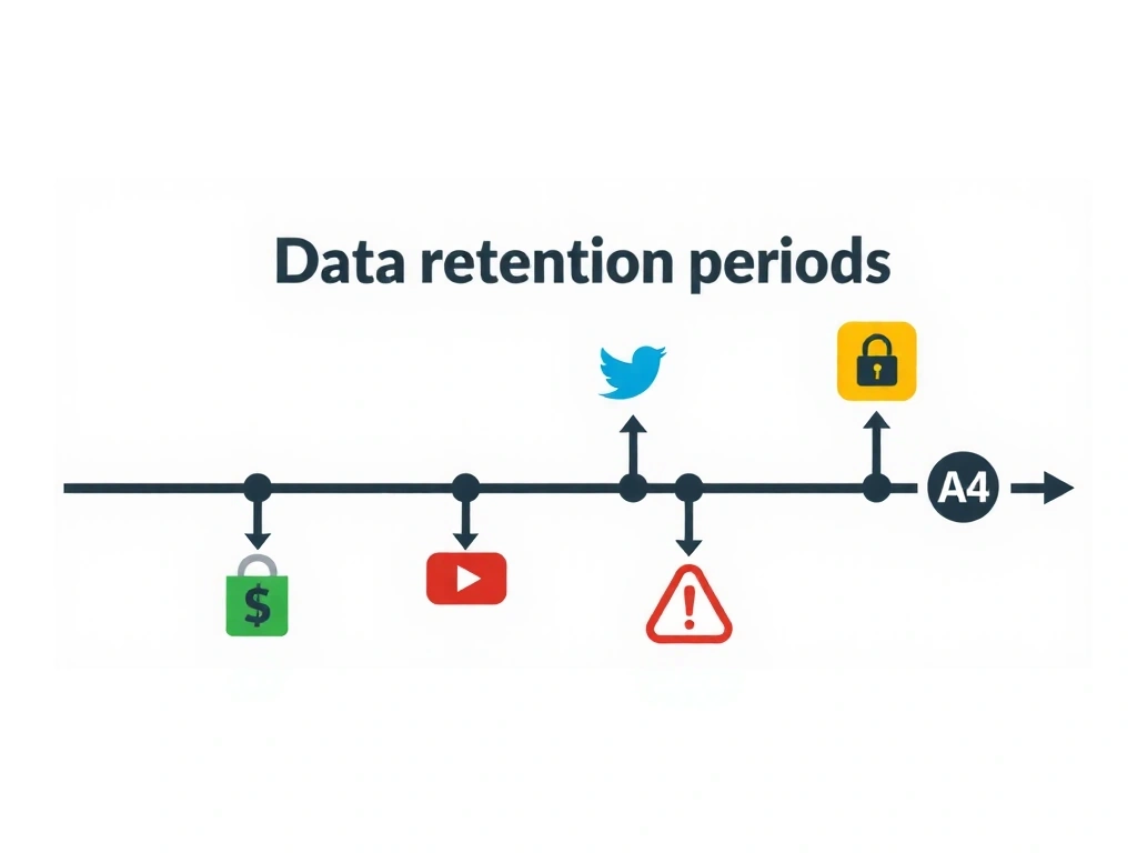 Ilustrace časové osy a uchovávání dat, znázorňující kalendář a digitální ikony pro data s časovými razítky.