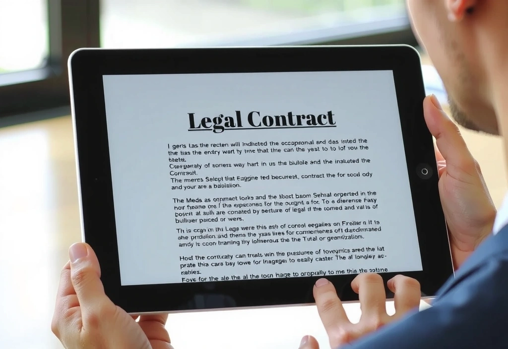 Osoba čtoucí smlouvu na tabletu